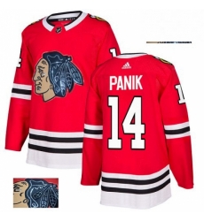 Mens Adidas Chicago Blackhawks 14 Richard Panik Authentic Red Fashion Gold NHL Jersey 