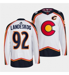 Men Colorado Avalanche 92 Gabriel Landeskog 2022 23 White Reverse Retro Stitched Jersey