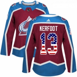 Womens Adidas Colorado Avalanche 13 Alexander Kerfoot Authentic Burgundy Red USA Flag Fashion NHL Jersey  Womens Adidas Colorado Avalanche 13 Alexander Kerfoot Authentic Burgundy Red USA Flag Fashion NHL Jersey