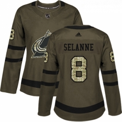 Womens Adidas Colorado Avalanche 8 Teemu Selanne Authentic Green Salute to Service NHL Jersey  Womens Adidas Colorado Avalanche 8 Teemu Selanne Authentic Green Salute to Service NHL Jersey