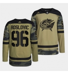 Men Columbus Blue Jackets 96 Jack Roslovic 2022 Camo Military Appreciation Night Stitched jersey