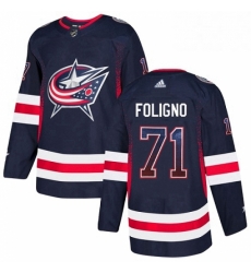 Mens Adidas Columbus Blue Jackets 71 Nick Foligno Authentic Navy Blue Drift Fashion NHL Jersey 