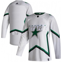 Men Dallas Stars Blank White 2020 21 Reverse Retro Adidas Jersey