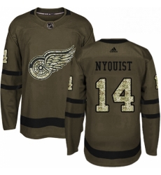 Mens Adidas Detroit Red Wings 14 Gustav Nyquist Authentic Green Salute to Service NHL Jersey 