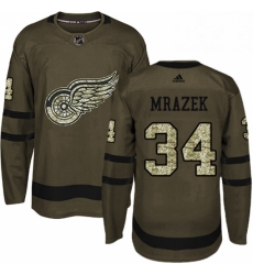 Mens Adidas Detroit Red Wings 34 Petr Mrazek Authentic Green Salute to Service NHL Jersey 