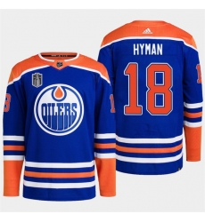 Men Edmonton Oilers 18 Zach Hyman Royal 2024 Stanley Cup Final Patch Stitched Jersey