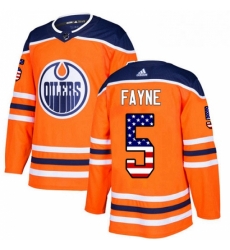 Mens Adidas Edmonton Oilers 5 Mark Fayne Authentic Orange USA Flag Fashion NHL Jersey 