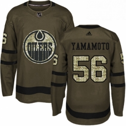 Mens Adidas Edmonton Oilers 56 Kailer Yamamoto Authentic Green Salute to Service NHL Jersey 