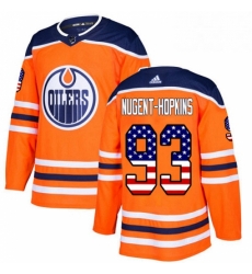 Mens Adidas Edmonton Oilers 93 Ryan Nugent Hopkins Authentic Orange USA Flag Fashion NHL Jersey 