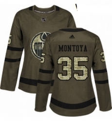 Womens Adidas Edmonton Oilers 35 Al Montoya Authentic Green Salute to Service NHL Jersey 