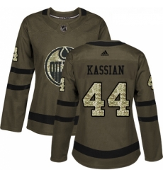 Womens Adidas Edmonton Oilers 44 Zack Kassian Authentic Green Salute to Service NHL Jersey 