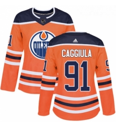 Womens Adidas Edmonton Oilers 91 Drake Caggiula Authentic Orange Home NHL Jersey 