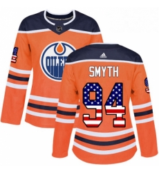 Womens Adidas Edmonton Oilers 94 Ryan Smyth Authentic Orange USA Flag Fashion NHL Jersey 