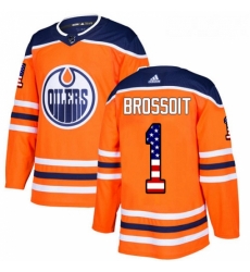 Youth Adidas Edmonton Oilers 1 Laurent Brossoit Authentic Orange USA Flag Fashion NHL Jersey 