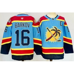 Men Florida Panthers 16 Aleksander Barkov Blue 2024 25 Reverse Retro With C Patch Stitched Hockey Jersey