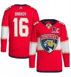 Men Florida Panthers 16 Aleksander Barkov Red Home 2024 Stanley Cup Champions Stitched Jersey