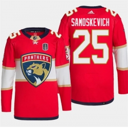 Men Florida Panthers 25 Mackie Samoskevich Red 2024 Stanley Cup Final Patch Stitched Jersey