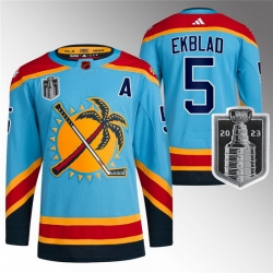 Men Florida Panthers 5 Aaron Ekblad Blue 2023 Stanley Cup Final Reverse Retro Stitched Jersey