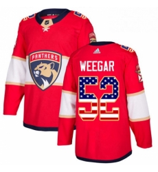 Mens Adidas Florida Panthers 52 MacKenzie Weegar Authentic Red USA Flag Fashion NHL Jersey 