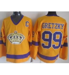 Los Angeles Kings 99 Wayne Gretzky Yellow Throwback CCM NHL Jersey