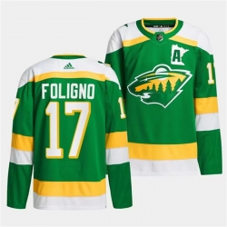 Men Minnesota Wild 17 Marcus Foligno Green 2023 24 Stitched Jersey