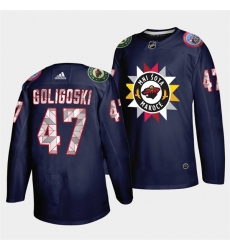 Men Minnesota Wild 47 Alex Goligoski 2021 22 Navy Native American Heritage Day Stitched Jersey