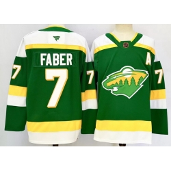 Men Minnesota Wild 7 Brock Faber Green 2024 25 Alternate With A Patch Stitched Hockey Jersey