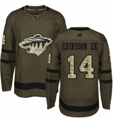 Mens Adidas Minnesota Wild 14 Joel Eriksson Ek Premier Green Salute to Service NHL Jersey 