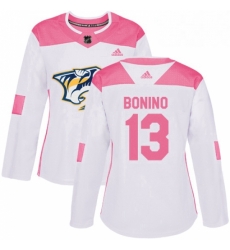 Womens Adidas Nashville Predators 13 Nick Bonino Authentic WhitePink Fashion NHL Jersey 