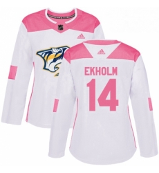 Womens Adidas Nashville Predators 14 Mattias Ekholm Authentic WhitePink Fashion NHL Jersey 