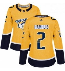 Womens Adidas Nashville Predators 2 Dan Hamhuis Authentic Gold Home NHL Jersey 