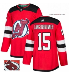 Mens Adidas New Jersey Devils 15 Jamie Langenbrunner Authentic Red Fashion Gold NHL Jersey 