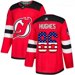 Devils #86 Jack Hughes Red Home Authentic USA Flag Stitched Youth Hockey Jersey