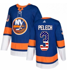 Mens Adidas New York Islanders 3 Adam Pelech Authentic Royal Blue USA Flag Fashion NHL Jersey 