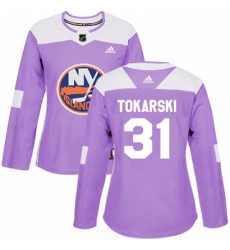 Womens Adidas New York Islanders 31 Dustin Tokarski Authentic Purple Fights Cancer Practice NHL Jersey 