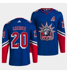 Men New York Rangers 20 Chris Kreider Blue 2022 Reverse Retro Stitched Jersey