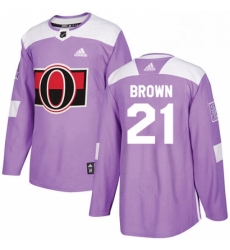 Mens Adidas Ottawa Senators 21 Logan Brown Authentic Purple Fights Cancer Practice NHL Jersey 