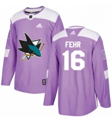 Mens Adidas San Jose Sharks 16 Eric Fehr Authentic Purple Fights Cancer Practice NHL Jersey 