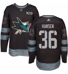 Mens Adidas San Jose Sharks 36 Jannik Hansen Authentic Black 1917 2017 100th Anniversary NHL Jersey 