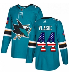 Mens Adidas San Jose Sharks 44 Marc Edouard Vlasic Authentic Teal Green USA Flag Fashion NHL Jersey 