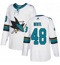 Mens Adidas San Jose Sharks 48 Tomas Hertl White Road Authentic Stitched NHL Jersey 