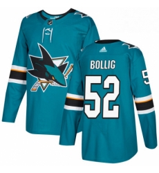 Mens Adidas San Jose Sharks 52 Brandon Bollig Authentic Teal Green Home NHL Jersey 