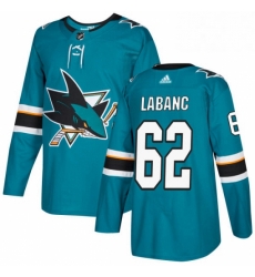 Mens Adidas San Jose Sharks 62 Kevin Labanc Premier Teal Green Home NHL Jersey 