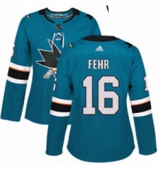 Womens Adidas San Jose Sharks 16 Eric Fehr Authentic Teal Green Home NHL Jerse