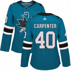 Womens Adidas San Jose Sharks 40 Ryan Carpenter Premier Teal Green Home NHL Jersey 