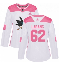 Womens Adidas San Jose Sharks 62 Kevin Labanc Authentic WhitePink Fashion NHL Jersey 