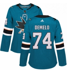 Womens Adidas San Jose Sharks 74 Dylan DeMelo Premier Teal Green Home NHL Jersey 