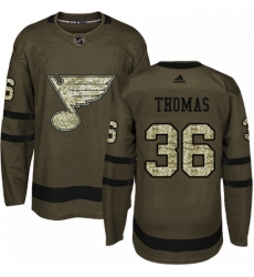 Mens Adidas St Louis Blues 36 Robert Thomas Premier Green Salute to Service NHL Jersey 