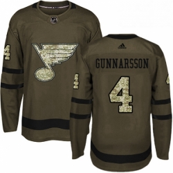 Mens Adidas St Louis Blues 4 Carl Gunnarsson Premier Green Salute to Service NHL Jersey 