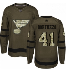 Mens Adidas St Louis Blues 41 Robert Bortuzzo Authentic Green Salute to Service NHL Jersey 